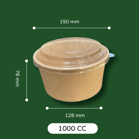 bowl kraft 1000cc con tapa pet x 300 unidades
