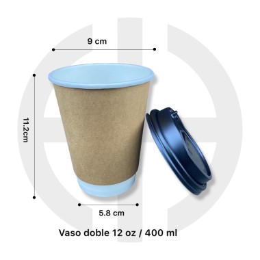 vaso kraft doble 400cc con tapa 50 unidades