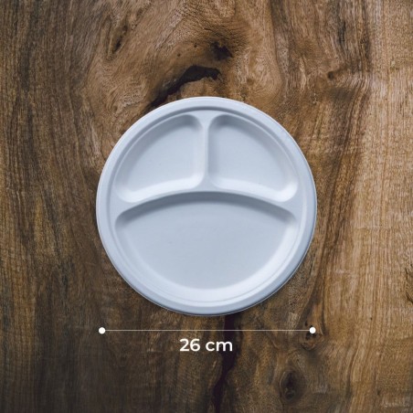 plato biodegradable 26cm con divisiones 50 unids.
