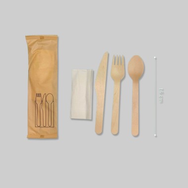 Set cubiertos de madera x pack